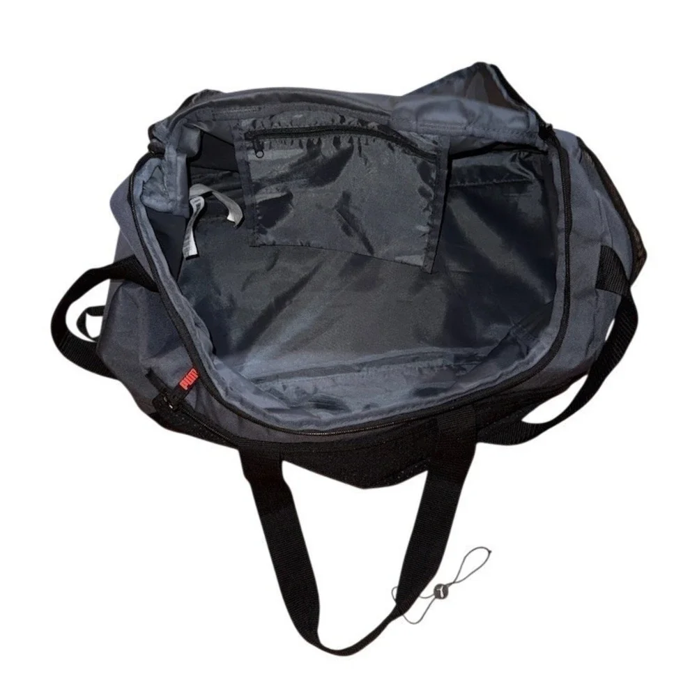PUMA Duffel Gym Bag Unisex Medium Gray Black Shoulder Strap Shoe Pocket athletic